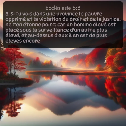 Segond Ecclésiaste  ; image nature: image avec le verset biblique :Si tu vois dans une province le pauvre opprimé et la violation du droit et de la justice, ne t&#039;en étonne point; car un homme élevé est placé sous la surveillance d&#039;un autre plus élevé, et au-dessus d&#039;eux il en est de plus élevés encore. ;  ; 5:8