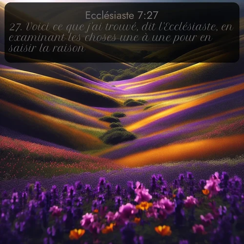 Segond Ecclésiaste  ; image nature: image avec le verset biblique :Voici ce que j&#039;ai trouvé, dit l&#039;Ecclésiaste, en examinant les choses une à une pour en saisir la raison; ;  ; 7:27