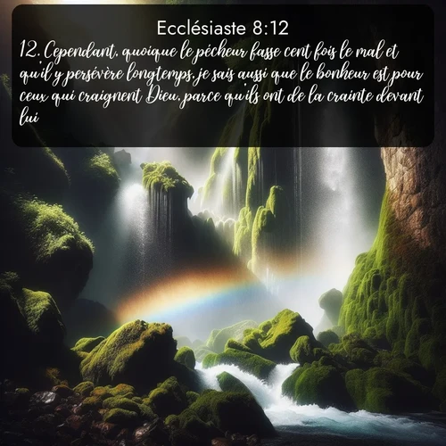 Segond Ecclésiaste  ; image nature: image avec le verset biblique :Cependant, quoique le pécheur fasse cent fois le mal et qu&#039;il y persévère longtemps, je sais aussi que le bonheur est pour ceux qui craignent Dieu, parce qu&#039;ils ont de la crainte devant lui. ;  ; 8:12