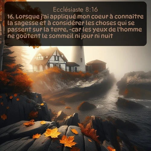 Segond Ecclésiaste  ; image nature: image avec le verset biblique :Lorsque j&#039;ai appliqué mon coeur à connaître la sagesse et à considérer les choses qui se passent sur la terre, -car les yeux de l&#039;homme ne goûtent le sommeil ni jour ni nuit, ;  ; 8:16