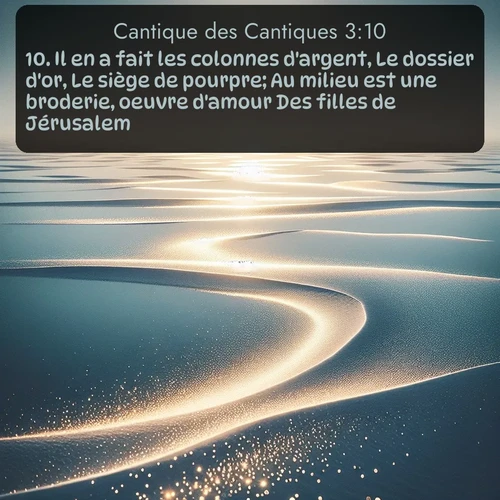 Segond Cantique des Cantiques  ; image nature: image avec le verset biblique :Il en a fait les colonnes d&#039;argent, Le dossier d&#039;or, Le siège de pourpre; Au milieu est une broderie, oeuvre d&#039;amour Des filles de Jérusalem. ;  ; 3:10
