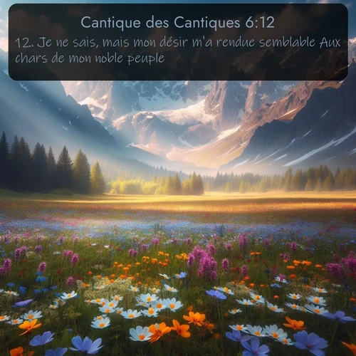 Segond Cantique des Cantiques  ; image nature: image avec le verset biblique :Je ne sais, mais mon désir m&#039;a rendue semblable Aux chars de mon noble peuple. - ;  ; 6:12