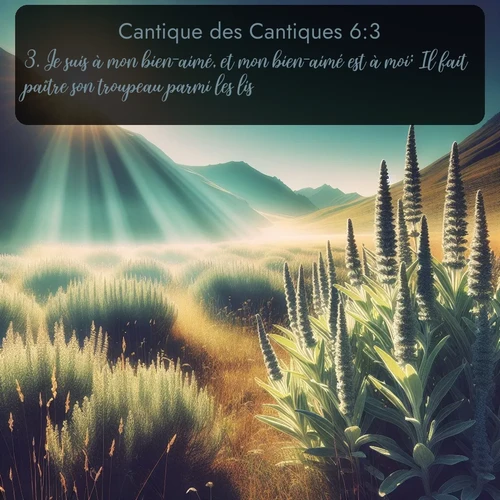 Segond Cantique des Cantiques  ; image nature: image avec le verset biblique :Je suis à mon bien-aimé, et mon bien-aimé est à moi; Il fait paître son troupeau parmi les lis. - ;  ; 6:3