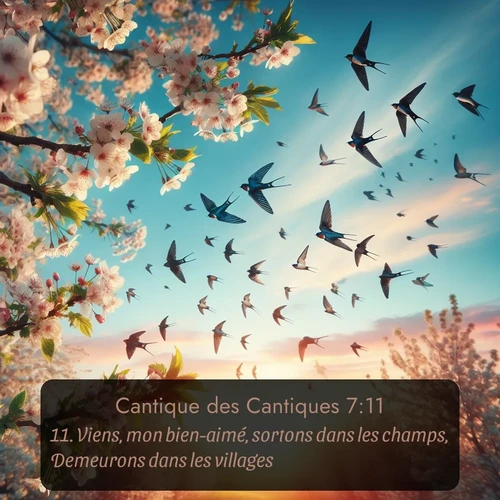 Segond Cantique des Cantiques  ; image nature: image avec le verset biblique :Viens, mon bien-aimé, sortons dans les champs, Demeurons dans les villages! ;  ; 7:11