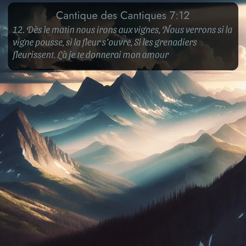 Segond Cantique des Cantiques  ; image nature: image avec le verset biblique :Dès le matin nous irons aux vignes, Nous verrons si la vigne pousse, si la fleur s&#039;ouvre, Si les grenadiers fleurissent. Là je te donnerai mon amour. ;  ; 7:12