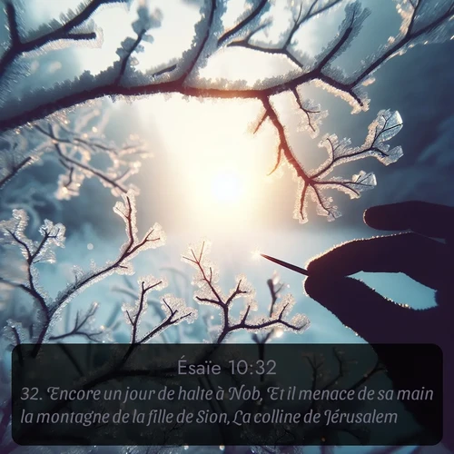 Segond Ésaïe  ; image nature: image avec le verset biblique :Encore un jour de halte à Nob, Et il menace de sa main la montagne de la fille de Sion, La colline de Jérusalem. ;  ; 10:32