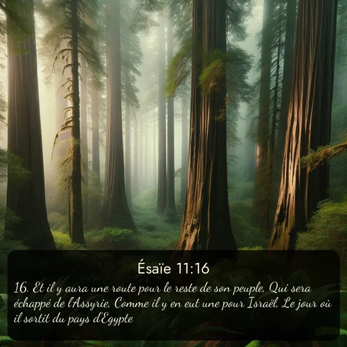 Segond Ésaïe  ; image nature: image avec le verset biblique :Et il y aura une route pour le reste de son peuple, Qui sera échappé de l&#039;Assyrie, Comme il y en eut une pour Israël, Le jour où il sortit du pays d&#039;Egypte. ;  ; 11:16