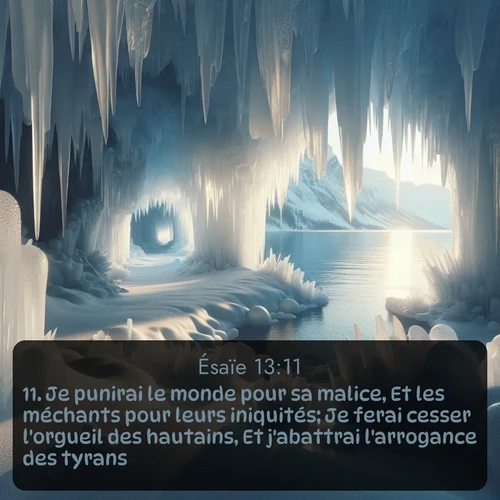 Segond Ésaïe  ; image nature: image avec le verset biblique :Je punirai le monde pour sa malice, Et les méchants pour leurs iniquités; Je ferai cesser l&#039;orgueil des hautains, Et j&#039;abattrai l&#039;arrogance des tyrans. ;  ; 13:11