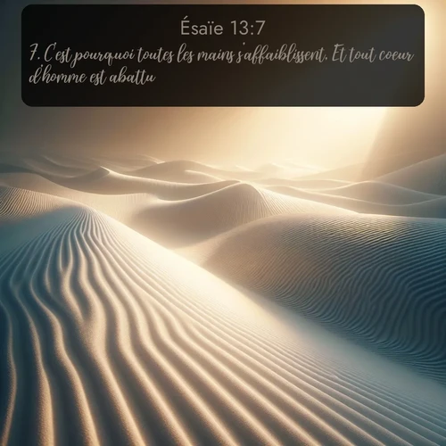 Segond Ésaïe  ; image nature: image avec le verset biblique :C&#039;est pourquoi toutes les mains s&#039;affaiblissent, Et tout coeur d&#039;homme est abattu. ;  ; 13:7