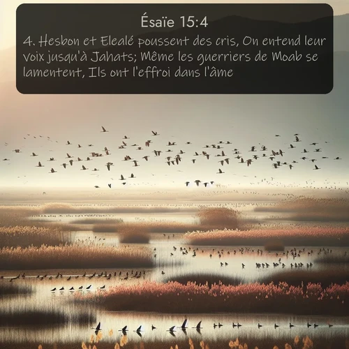 Segond Ésaïe  ; image nature: image avec le verset biblique :Hesbon et Elealé poussent des cris, On entend leur voix jusqu&#039;à Jahats; Même les guerriers de Moab se lamentent, Ils ont l&#039;effroi dans l&#039;âme. ;  ; 15:4