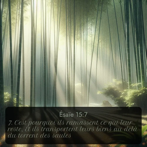 Segond Ésaïe  ; image nature: image avec le verset biblique :C&#039;est pourquoi ils ramassent ce qui leur reste, Et ils transportent leurs biens au delà du torrent des saules. ;  ; 15:7