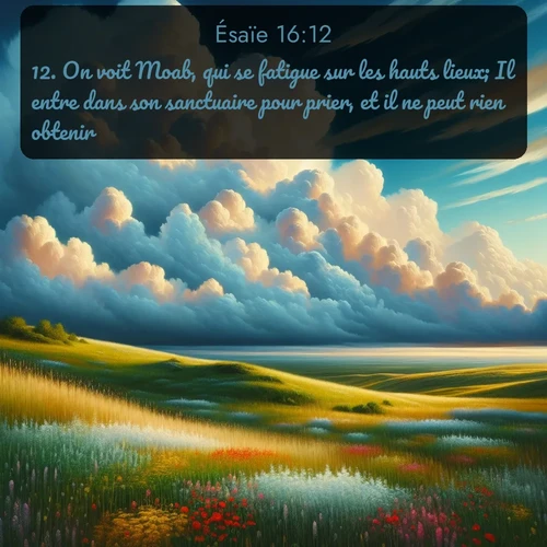 Segond Ésaïe  ; image nature: image avec le verset biblique :On voit Moab, qui se fatigue sur les hauts lieux; Il entre dans son sanctuaire pour prier, et il ne peut rien obtenir. ;  ; 16:12
