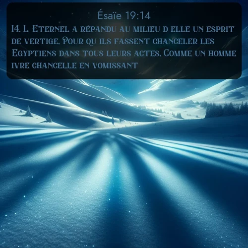 Segond Ésaïe  ; image nature: image avec le verset biblique :L&#039;Eternel a répandu au milieu d&#039;elle un esprit de vertige, Pour qu&#039;ils fassent chanceler les Egyptiens dans tous leurs actes, Comme un homme ivre chancelle en vomissant. ;  ; 19:14