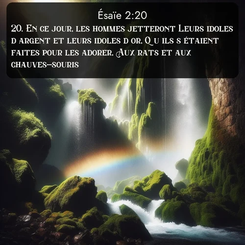 Segond Ésaïe  ; image nature: image avec le verset biblique :En ce jour, les hommes jetteront Leurs idoles d&#039;argent et leurs idoles d&#039;or, Qu&#039;ils s&#039;étaient faites pour les adorer, Aux rats et aux chauves-souris; ;  ; 2:20