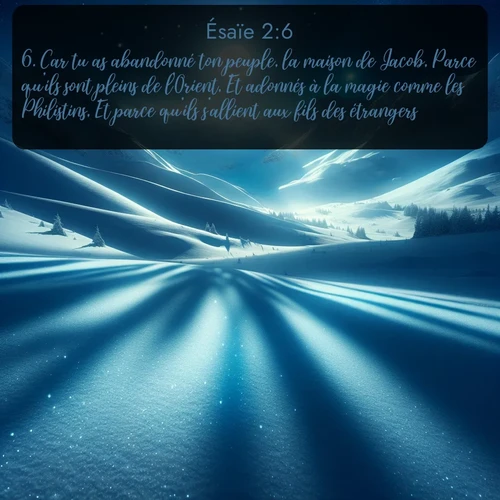 Segond Ésaïe  ; image nature: image avec le verset biblique :Car tu as abandonné ton peuple, la maison de Jacob, Parce qu&#039;ils sont pleins de l&#039;Orient, Et adonnés à la magie comme les Philistins, Et parce qu&#039;ils s&#039;allient aux fils des étrangers. ;  ; 2:6