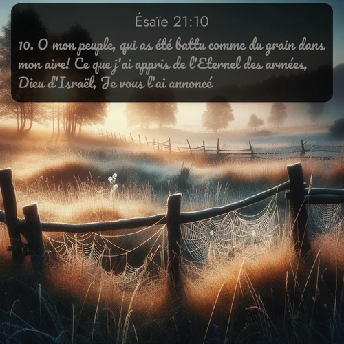 Segond Ésaïe  ; image nature: image avec le verset biblique :O mon peuple, qui as été battu comme du grain dans mon aire! Ce que j&#039;ai appris de l&#039;Eternel des armées, Dieu d&#039;Israël, Je vous l&#039;ai annoncé. ;  ; 21:10