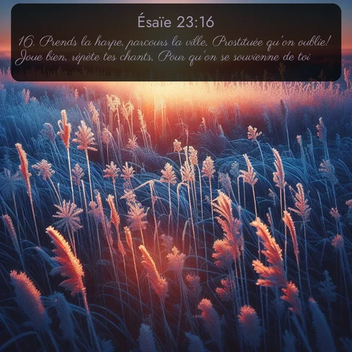 Segond Ésaïe  ; image nature: image avec le verset biblique :Prends la harpe, parcours la ville, Prostituée qu&#039;on oublie! Joue bien, répète tes chants, Pour qu&#039;on se souvienne de toi! - ;  ; 23:16