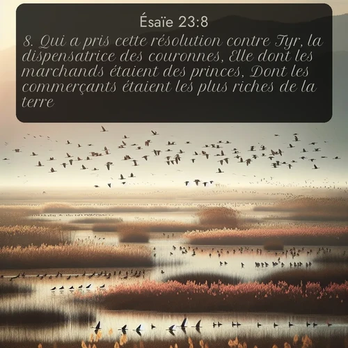 Segond Ésaïe  ; image nature: image avec le verset biblique :Qui a pris cette résolution contre Tyr, la dispensatrice des couronnes, Elle dont les marchands étaient des princes, Dont les commerçants étaient les plus riches de la terre? ;  ; 23:8