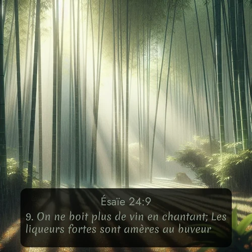 Segond Ésaïe  ; image nature: image avec le verset biblique :On ne boit plus de vin en chantant; Les liqueurs fortes sont amères au buveur. ;  ; 24:9