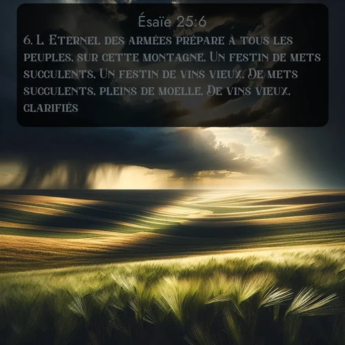 Segond Ésaïe  ; image nature: image avec le verset biblique :L&#039;Eternel des armées prépare à tous les peuples, sur cette montagne, Un festin de mets succulents, Un festin de vins vieux, De mets succulents, pleins de moelle, De vins vieux, clarifiés. ;  ; 25:6