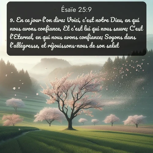 Segond Ésaïe  ; image nature: image avec le verset biblique :En ce jour l&#039;on dira: Voici, c&#039;est notre Dieu, en qui nous avons confiance, Et c&#039;est lui qui nous sauve; C&#039;est l&#039;Eternel, en qui nous avons confiance; Soyons dans l&#039;allégresse, et réjouissons-nous de son salut! ;  ; 25:9