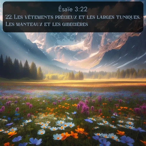 Segond Ésaïe  ; image nature: image avec le verset biblique :Les vêtements précieux et les larges tuniques, Les manteaux et les gibecières; ;  ; 3:22