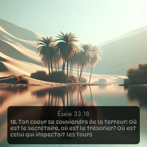 Segond Ésaïe  ; image nature: image avec le verset biblique :Ton coeur se souviendra de la terreur: Où est le secrétaire, où est le trésorier? Où est celui qui inspectait les tours? ;  ; 33:18
