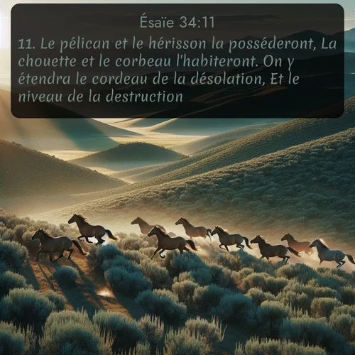 Segond Ésaïe  ; image nature: image avec le verset biblique :Le pélican et le hérisson la posséderont, La chouette et le corbeau l&#039;habiteront. On y étendra le cordeau de la désolation, Et le niveau de la destruction. ;  ; 34:11