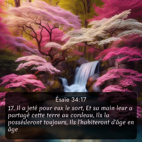 Segond Ésaïe  ; image nature: image avec le verset biblique :Il a jeté pour eux le sort, Et sa main leur a partagé cette terre au cordeau, Ils la posséderont toujours, Ils l&#039;habiteront d&#039;âge en âge. ;  ; 34:17