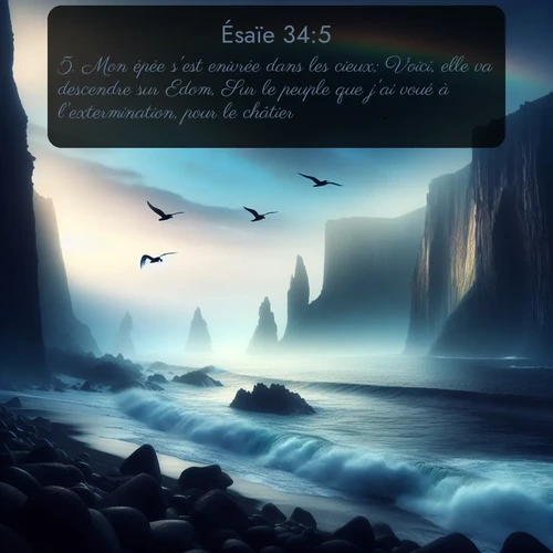 Segond Ésaïe  ; image nature: image avec le verset biblique :Mon épée s&#039;est enivrée dans les cieux; Voici, elle va descendre sur Edom, Sur le peuple que j&#039;ai voué à l&#039;extermination, pour le châtier. ;  ; 34:5