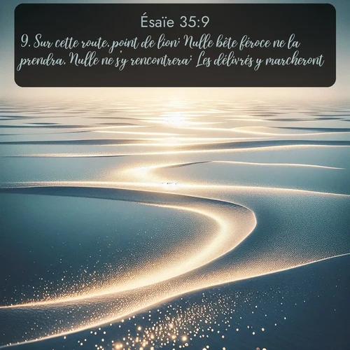 Segond Ésaïe  ; image nature: image avec le verset biblique :Sur cette route, point de lion; Nulle bête féroce ne la prendra, Nulle ne s&#039;y rencontrera; Les délivrés y marcheront. ;  ; 35:9