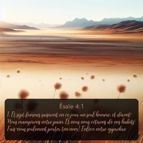 Segond Ésaïe  ; image nature: image avec le verset biblique :Et sept femmes saisiront en ce jour un seul homme, et diront: Nous mangerons notre pain, Et nous nous vêtirons de nos habits; Fais-nous seulement porter ton nom! Enlève notre opprobre! ;  ; 4:1