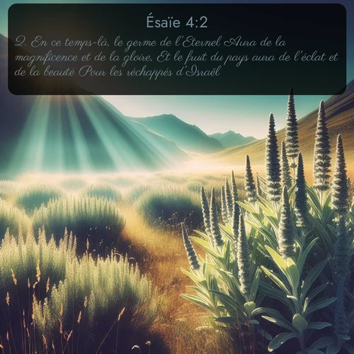 Segond Ésaïe  ; image nature: image avec le verset biblique :En ce temps-là, le germe de l&#039;Eternel Aura de la magnificence et de la gloire, Et le fruit du pays aura de l&#039;éclat et de la beauté Pour les réchappés d&#039;Israël. ;  ; 4:2