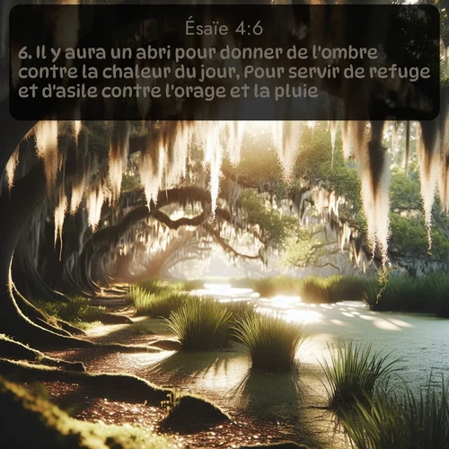 Segond Ésaïe  ; image nature: image avec le verset biblique :Il y aura un abri pour donner de l&#039;ombre contre la chaleur du jour, Pour servir de refuge et d&#039;asile contre l&#039;orage et la pluie. ;  ; 4:6