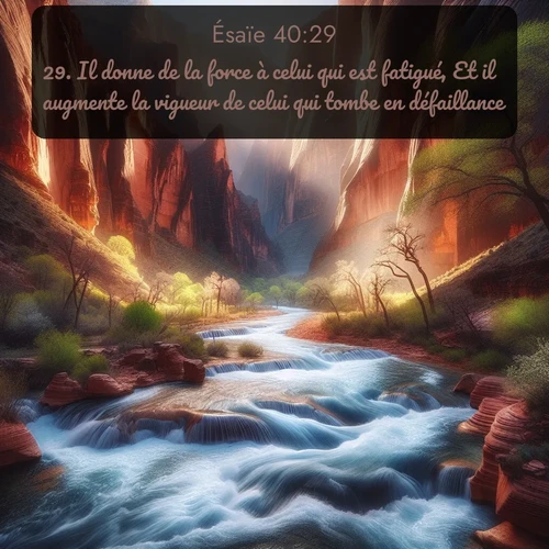 Segond Ésaïe  ; image nature: image avec le verset biblique :Il donne de la force à celui qui est fatigué, Et il augmente la vigueur de celui qui tombe en défaillance. ;  ; 40:29