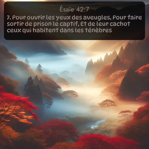 Segond Ésaïe  ; image nature: image avec le verset biblique :Pour ouvrir les yeux des aveugles, Pour faire sortir de prison le captif, Et de leur cachot ceux qui habitent dans les ténèbres. ;  ; 42:7