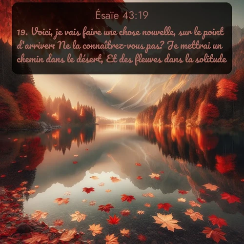 Segond Ésaïe  ; image nature: image avec le verset biblique :Voici, je vais faire une chose nouvelle, sur le point d&#039;arriver: Ne la connaîtrez-vous pas? Je mettrai un chemin dans le désert, Et des fleuves dans la solitude. ;  ; 43:19