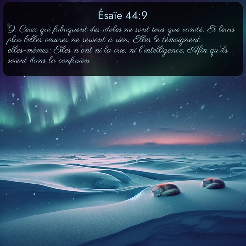 Segond Ésaïe  ; image nature: image avec le verset biblique :Ceux qui fabriquent des idoles ne sont tous que vanité, Et leurs plus belles oeuvres ne servent à rien; Elles le témoignent elles-mêmes: Elles n&#039;ont ni la vue, ni l&#039;intelligence, Afin qu&#039;ils soient dans la confusion. ;  ; 44:9