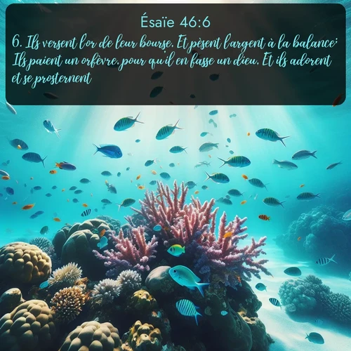 Segond Ésaïe  ; image nature: image avec le verset biblique :Ils versent l&#039;or de leur bourse, Et pèsent l&#039;argent à la balance; Ils paient un orfèvre, pour qu&#039;il en fasse un dieu, Et ils adorent et se prosternent. ;  ; 46:6