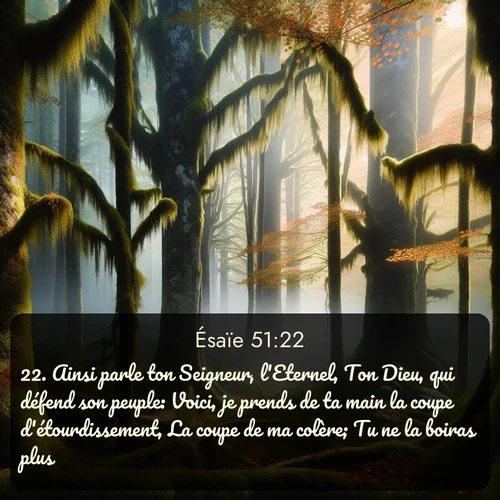 Segond Ésaïe  ; image nature: image avec le verset biblique :Ainsi parle ton Seigneur, l&#039;Eternel, Ton Dieu, qui défend son peuple: Voici, je prends de ta main la coupe d&#039;étourdissement, La coupe de ma colère; Tu ne la boiras plus! ;  ; 51:22