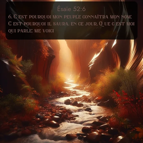 Segond Ésaïe  ; image nature: image avec le verset biblique :C&#039;est pourquoi mon peuple connaîtra mon nom; C&#039;est pourquoi il saura, en ce jour, Que c&#039;est moi qui parle: me voici! ;  ; 52:6