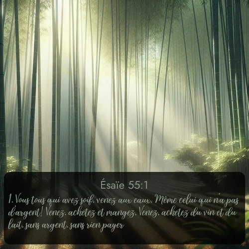 Segond Ésaïe  ; image nature: image avec le verset biblique :Vous tous qui avez soif, venez aux eaux, Même celui qui n&#039;a pas d&#039;argent! Venez, achetez et mangez, Venez, achetez du vin et du lait, sans argent, sans rien payer! ;  ; 55:1