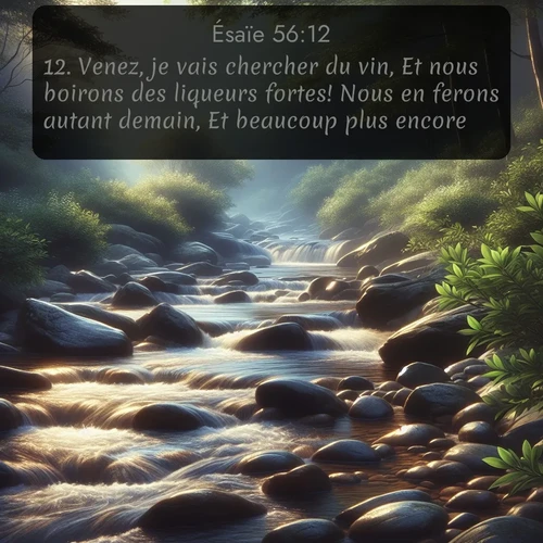 Segond Ésaïe  ; image nature: image avec le verset biblique :Venez, je vais chercher du vin, Et nous boirons des liqueurs fortes! Nous en ferons autant demain, Et beaucoup plus encore! - ;  ; 56:12