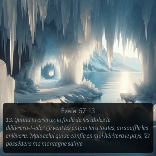 Segond Ésaïe  ; image nature: image avec le verset biblique :Quand tu crieras, la foule de tes idoles te délivrera-t-elle? Le vent les emportera toutes, un souffle les enlèvera. Mais celui qui se confie en moi héritera le pays, Et possédera ma montagne sainte. ;  ; 57:13