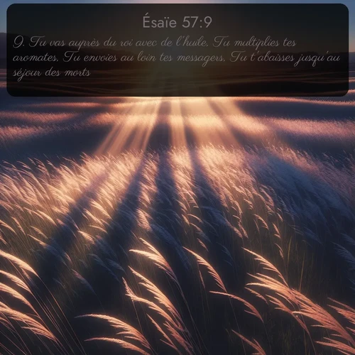 Segond Ésaïe  ; image nature: image avec le verset biblique :Tu vas auprès du roi avec de l&#039;huile, Tu multiplies tes aromates, Tu envoies au loin tes messagers, Tu t&#039;abaisses jusqu&#039;au séjour des morts. ;  ; 57:9