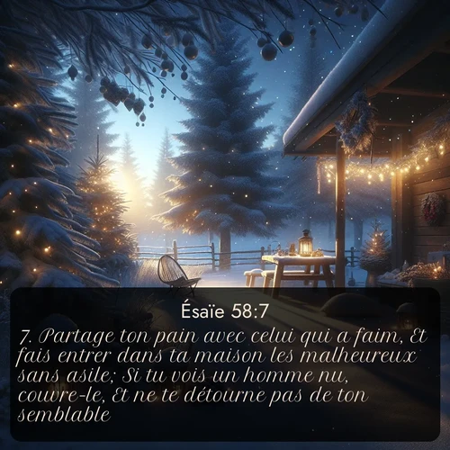Segond Ésaïe  ; image nature: image avec le verset biblique :Partage ton pain avec celui qui a faim, Et fais entrer dans ta maison les malheureux sans asile; Si tu vois un homme nu, couvre-le, Et ne te détourne pas de ton semblable. ;  ; 58:7