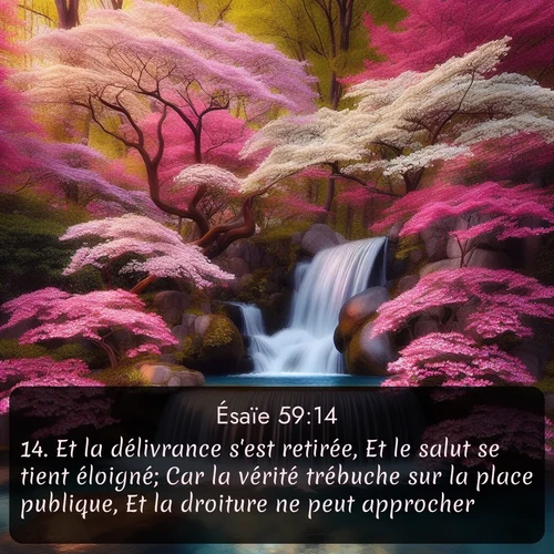 Segond Ésaïe  ; image nature: image avec le verset biblique :Et la délivrance s&#039;est retirée, Et le salut se tient éloigné; Car la vérité trébuche sur la place publique, Et la droiture ne peut approcher. ;  ; 59:14