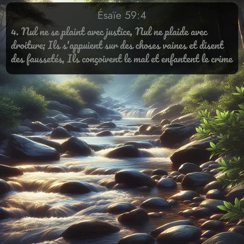 Segond Ésaïe  ; image nature: image avec le verset biblique :Nul ne se plaint avec justice, Nul ne plaide avec droiture; Ils s&#039;appuient sur des choses vaines et disent des faussetés, Ils conçoivent le mal et enfantent le crime. ;  ; 59:4
