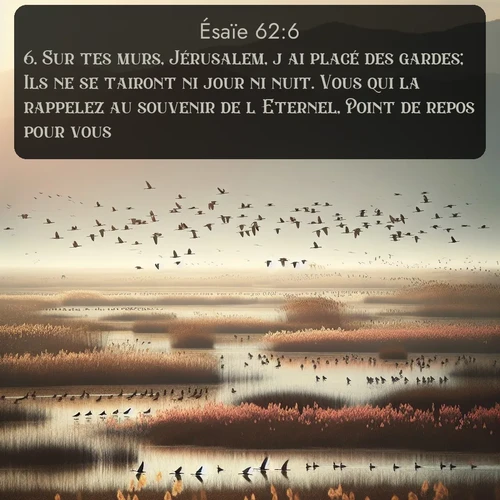 Segond Ésaïe  ; image nature: image avec le verset biblique :Sur tes murs, Jérusalem, j&#039;ai placé des gardes; Ils ne se tairont ni jour ni nuit. Vous qui la rappelez au souvenir de l&#039;Eternel, Point de repos pour vous! ;  ; 62:6