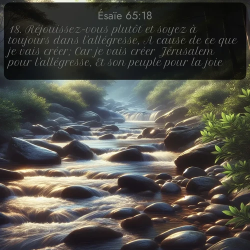 Segond Ésaïe  ; image nature: image avec le verset biblique :Réjouissez-vous plutôt et soyez à toujours dans l&#039;allégresse, A cause de ce que je vais créer; Car je vais créer Jérusalem pour l&#039;allégresse, Et son peuple pour la joie. ;  ; 65:18